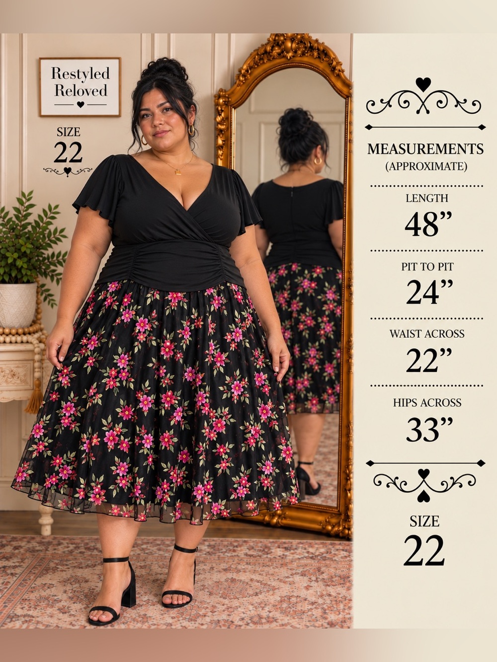Jessica Howard Floral Fit & Flare Dress – Black – Size 22W